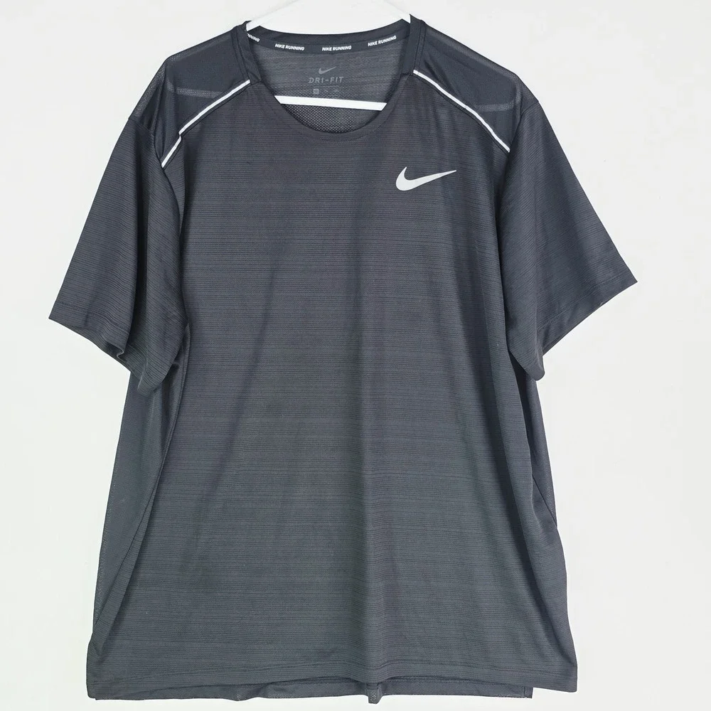 Nike Dri-FIT Miler‎ Men 2XL Short Sleeve Running Shirt Black Reflective AJ7565